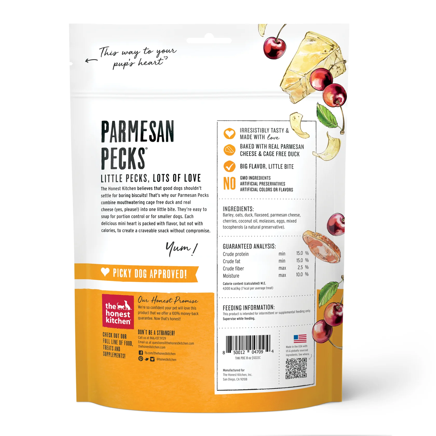Honest Kitchen Parmesan Pecks Duck and Cherry Dog Treats (8oz)